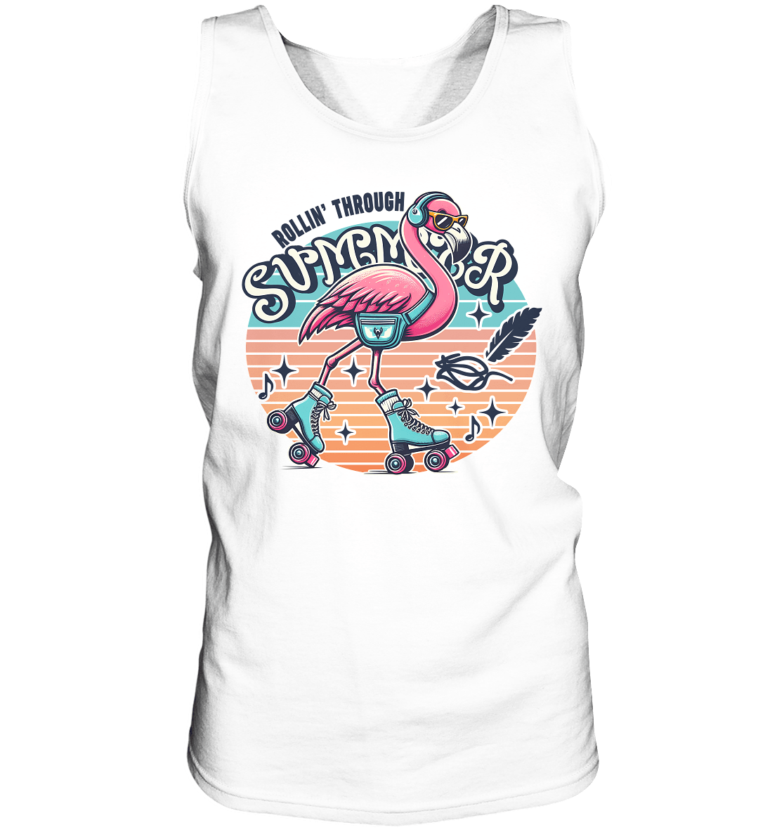 Rollin’ Through Summer – Cooler Flamingo auf Rollschuhen mit Retro - Vibes und Sommerfeeling - Relaxed Tank Top - FaunaFeels Onlineshop Tank - Tops