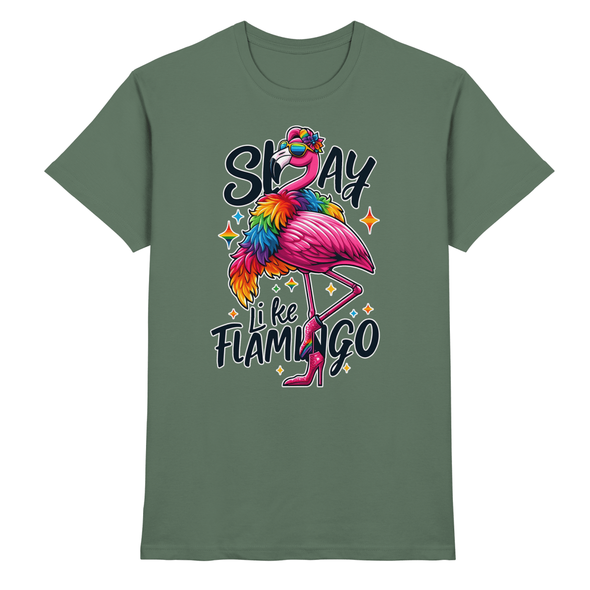 Slay Like a Flamingo – Stylischer Regenbogen - Flamingo - Heavy Cotton T-Shirt - FaunaFeels Onlineshop Unisex - Shirts