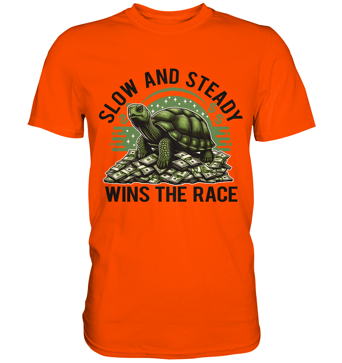 Slow and Steady Wins the Race – Schildkröte auf Geldstapel - Premium Shirt - FaunaFeels Onlineshop Unisex - Shirts