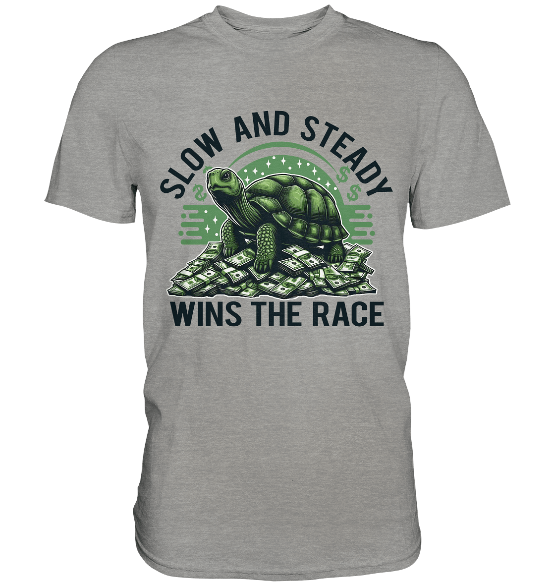 Slow and Steady Wins the Race – Schildkröte auf Geldstapel - Premium Shirt - FaunaFeels Onlineshop Unisex - Shirts