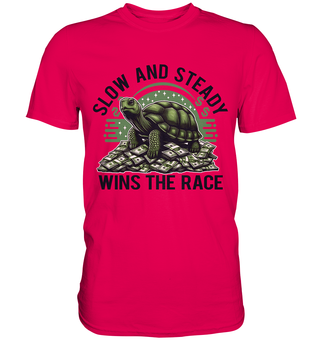 Slow and Steady Wins the Race – Schildkröte auf Geldstapel - Premium Shirt - FaunaFeels Onlineshop Unisex - Shirts