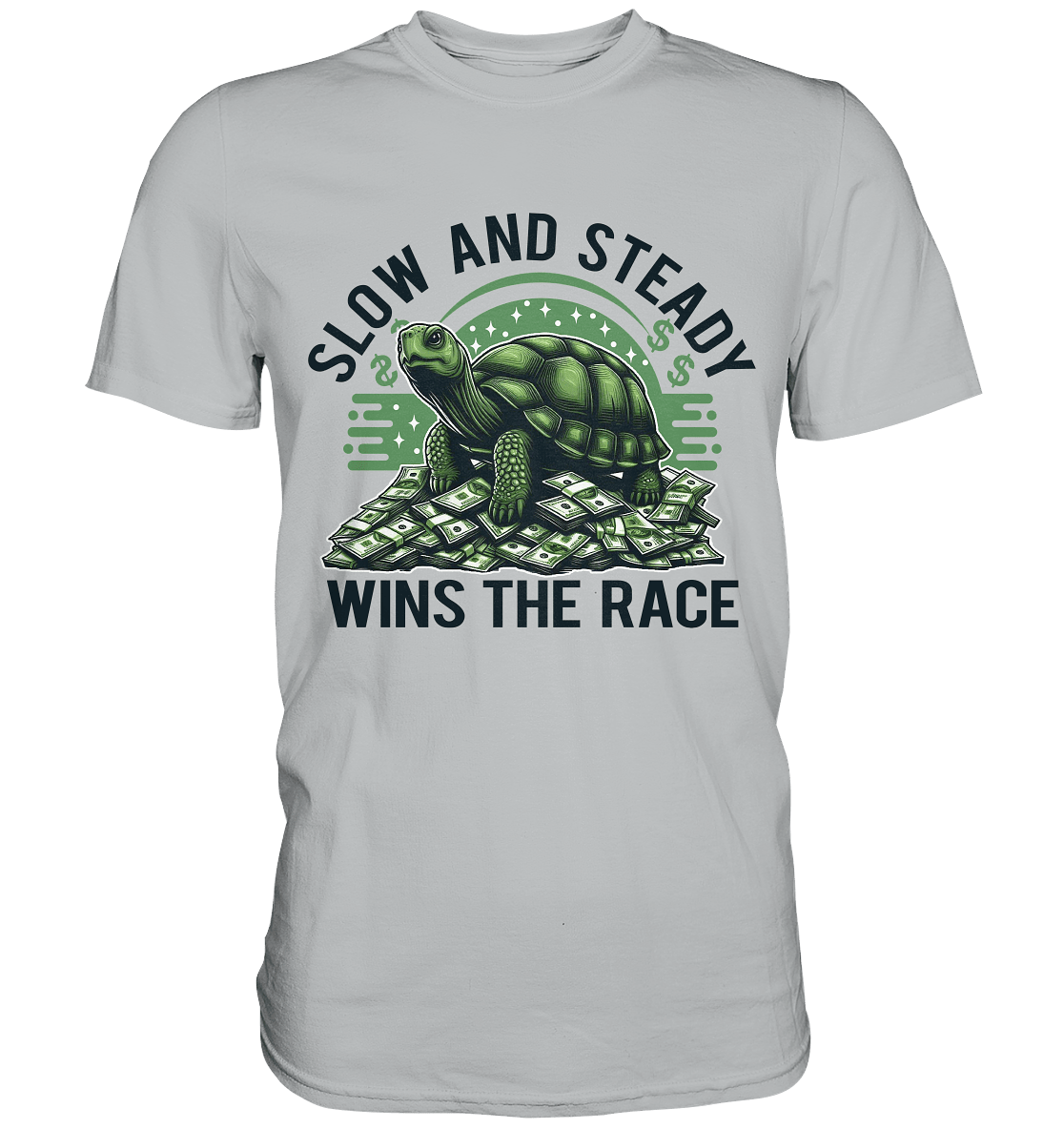 Slow and Steady Wins the Race – Schildkröte auf Geldstapel - Premium Shirt - FaunaFeels Onlineshop Unisex - Shirts