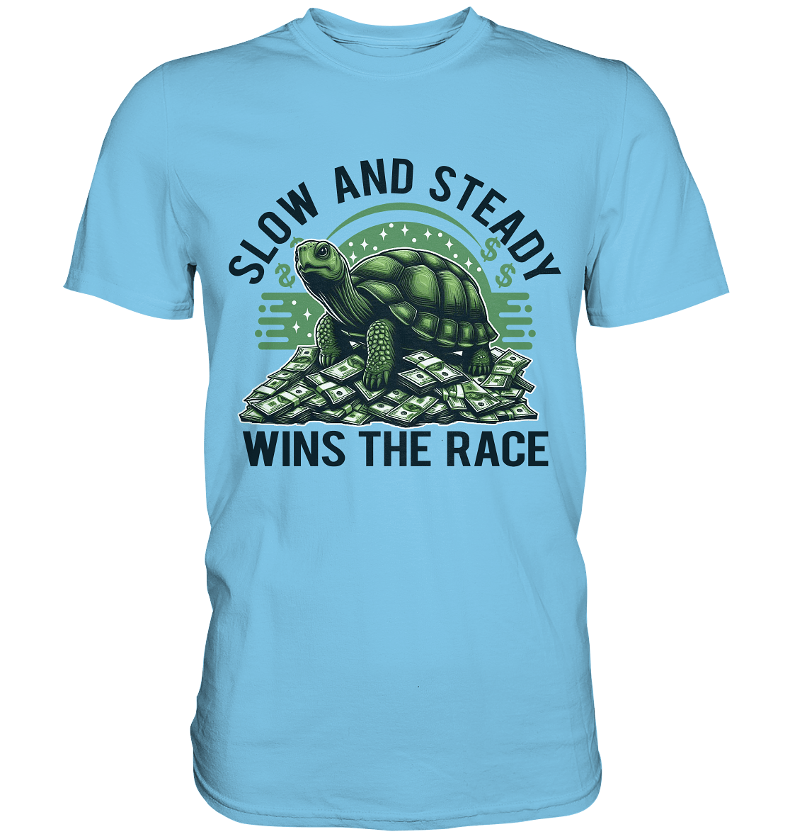 Slow and Steady Wins the Race – Schildkröte auf Geldstapel - Premium Shirt - FaunaFeels Onlineshop Unisex - Shirts