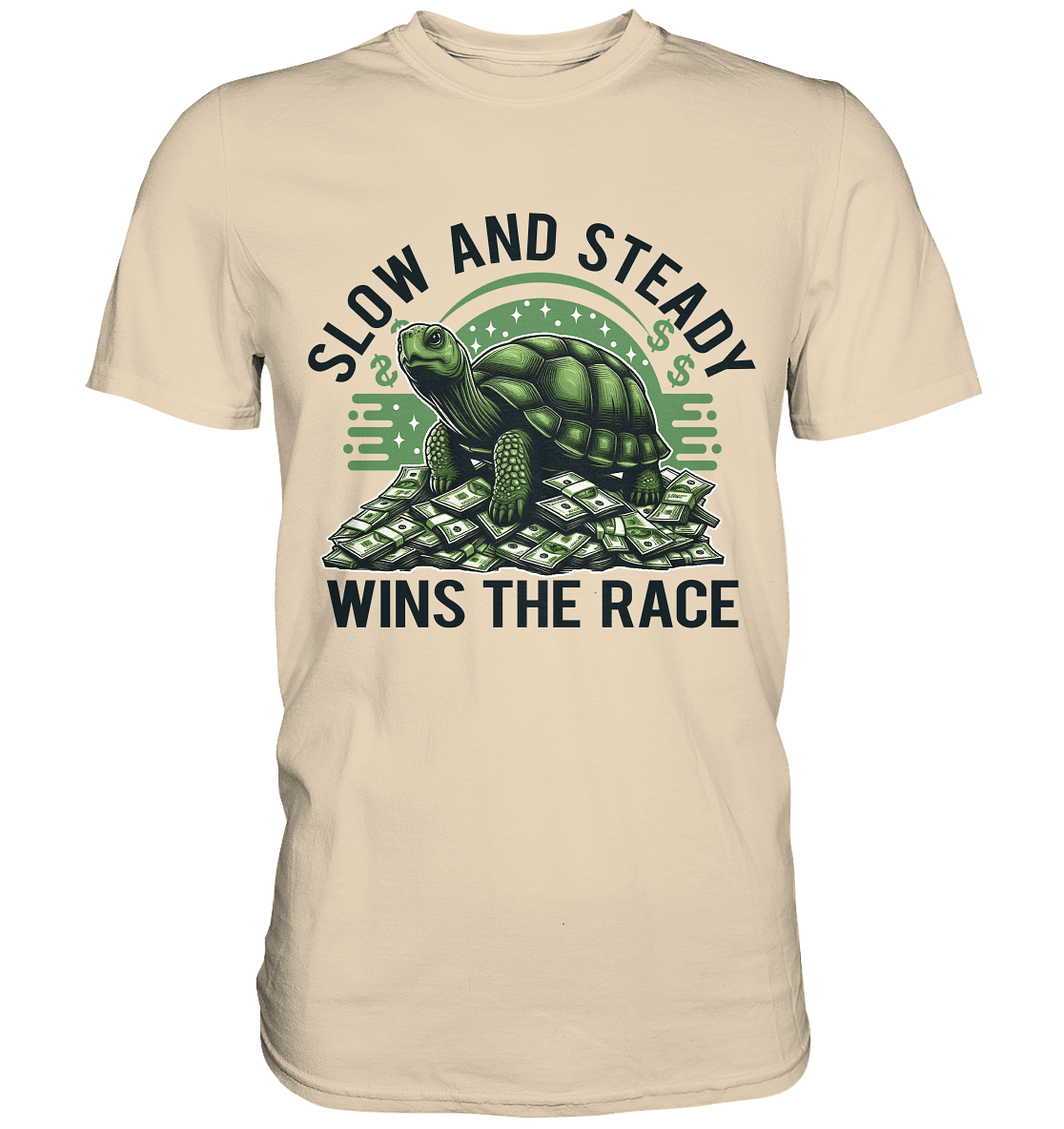 Slow and Steady Wins the Race – Schildkröte auf Geldstapel - Premium Shirt - FaunaFeels Onlineshop Unisex - Shirts