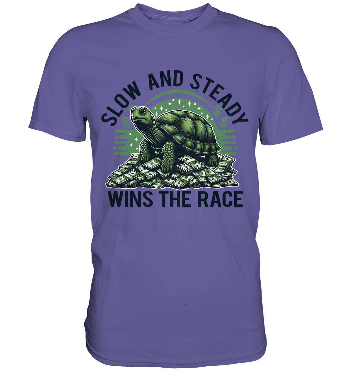 Slow and Steady Wins the Race – Schildkröte auf Geldstapel - Premium Shirt - FaunaFeels Onlineshop Unisex - Shirts