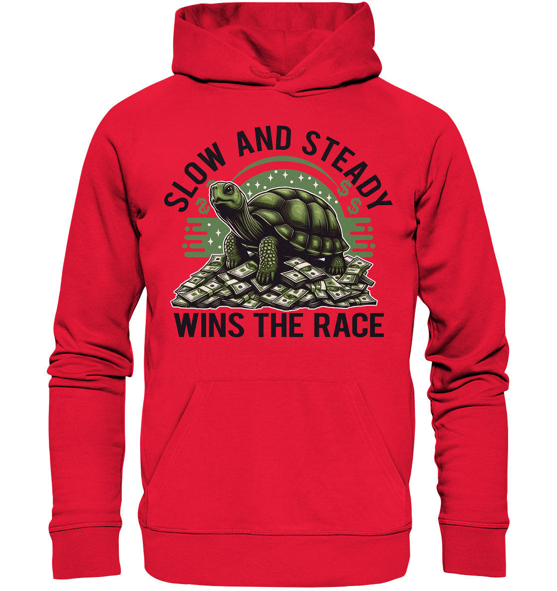 Slow and Steady Wins the Race – Schildkröte auf Geldstapel - Premium Unisex Hoodie - FaunaFeels Onlineshop Hoodies