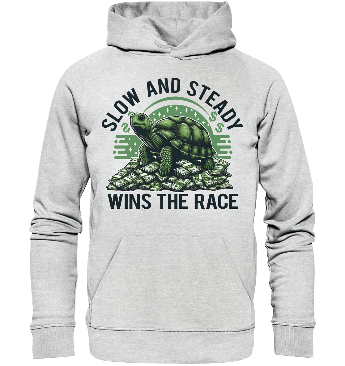 Slow and Steady Wins the Race – Schildkröte auf Geldstapel - Premium Unisex Hoodie - FaunaFeels Onlineshop Hoodies