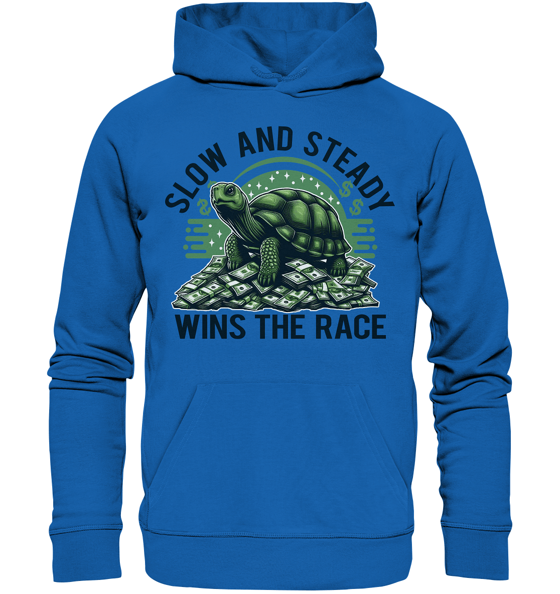 Slow and Steady Wins the Race – Schildkröte auf Geldstapel - Premium Unisex Hoodie - FaunaFeels Onlineshop Hoodies
