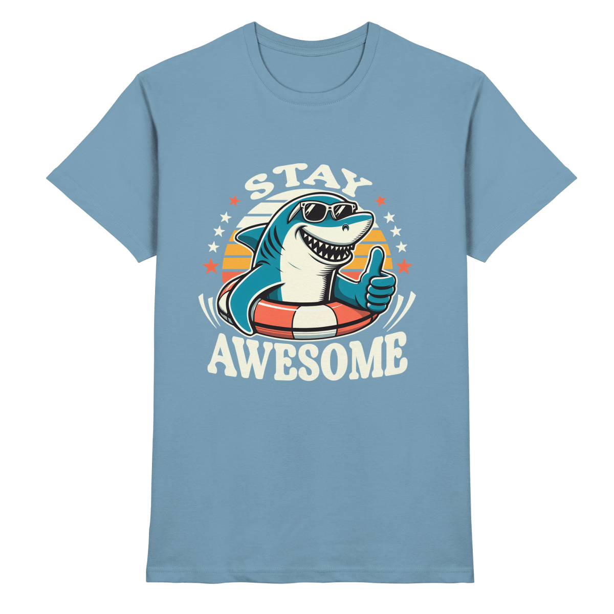 Stay Awesome – Cooler Hai mit Sonnenbrille und Schwimmring für Sommerlaune - Heavy Cotton T-Shirt - FaunaFeels Onlineshop Unisex - Shirts