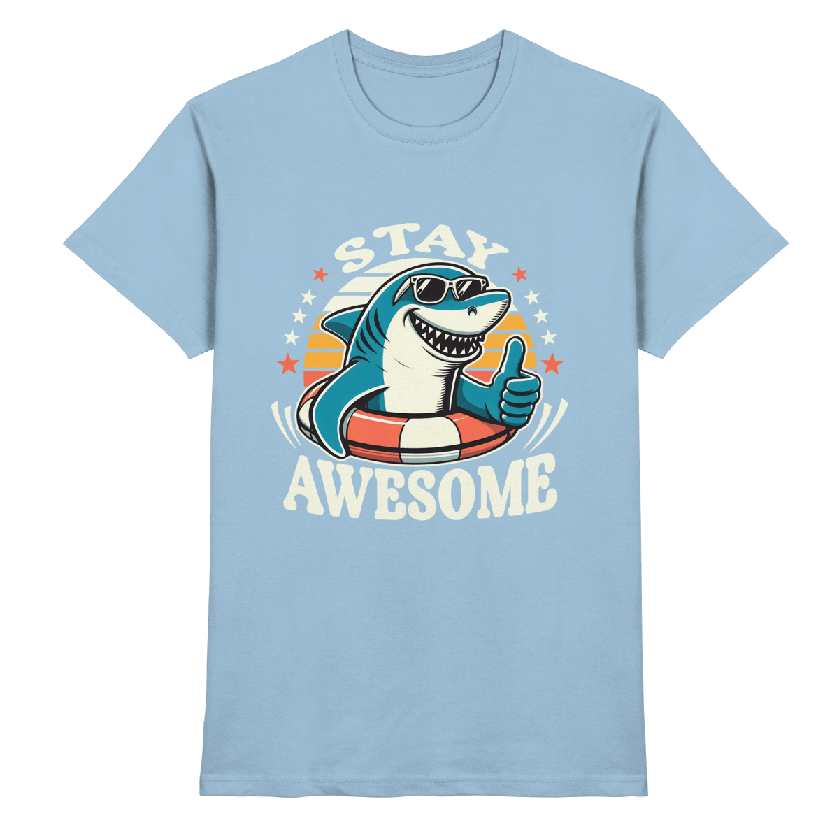Stay Awesome – Cooler Hai mit Sonnenbrille und Schwimmring für Sommerlaune - Heavy Cotton T-Shirt - FaunaFeels Onlineshop Unisex - Shirts