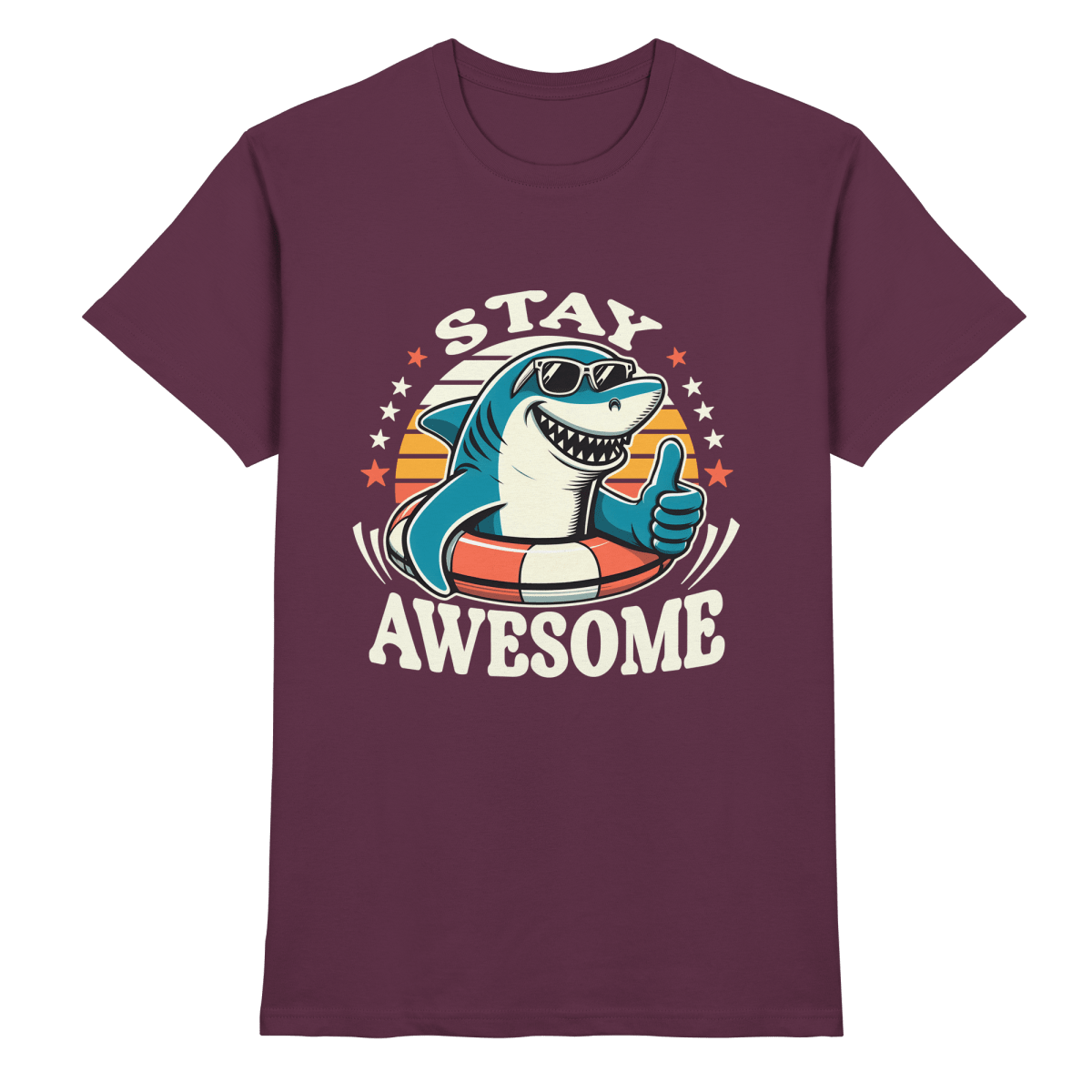 Stay Awesome – Cooler Hai mit Sonnenbrille und Schwimmring für Sommerlaune - Heavy Cotton T-Shirt - FaunaFeels Onlineshop Unisex - Shirts