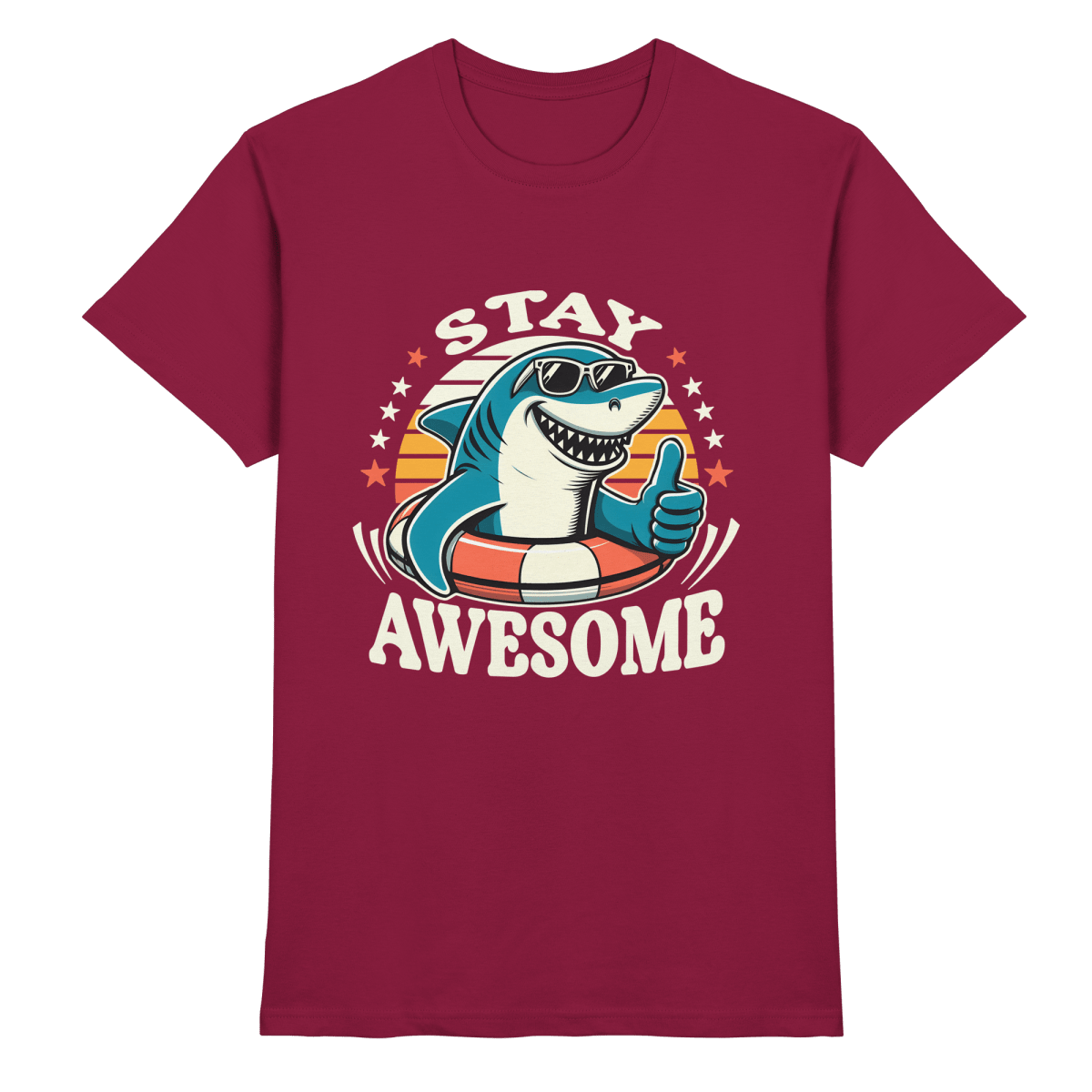 Stay Awesome – Cooler Hai mit Sonnenbrille und Schwimmring für Sommerlaune - Heavy Cotton T-Shirt - FaunaFeels Onlineshop Unisex - Shirts