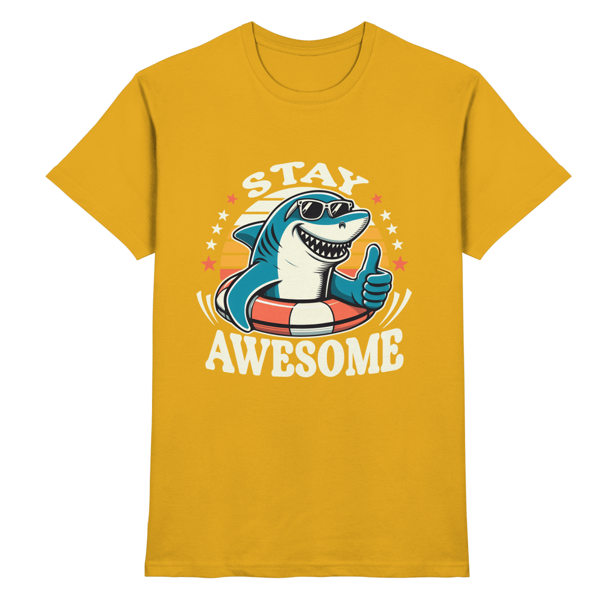 Stay Awesome – Cooler Hai mit Sonnenbrille und Schwimmring für Sommerlaune - Heavy Cotton T-Shirt - FaunaFeels Onlineshop Unisex - Shirts
