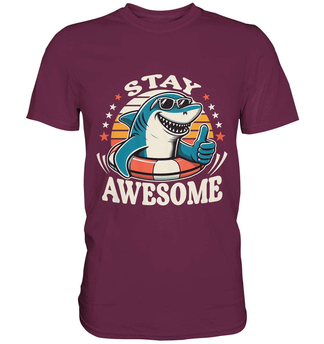 Stay Awesome – Cooler Hai mit Sonnenbrille und Schwimmring für Sommerlaune - Premium Shirt - FaunaFeels Onlineshop Unisex - Shirts