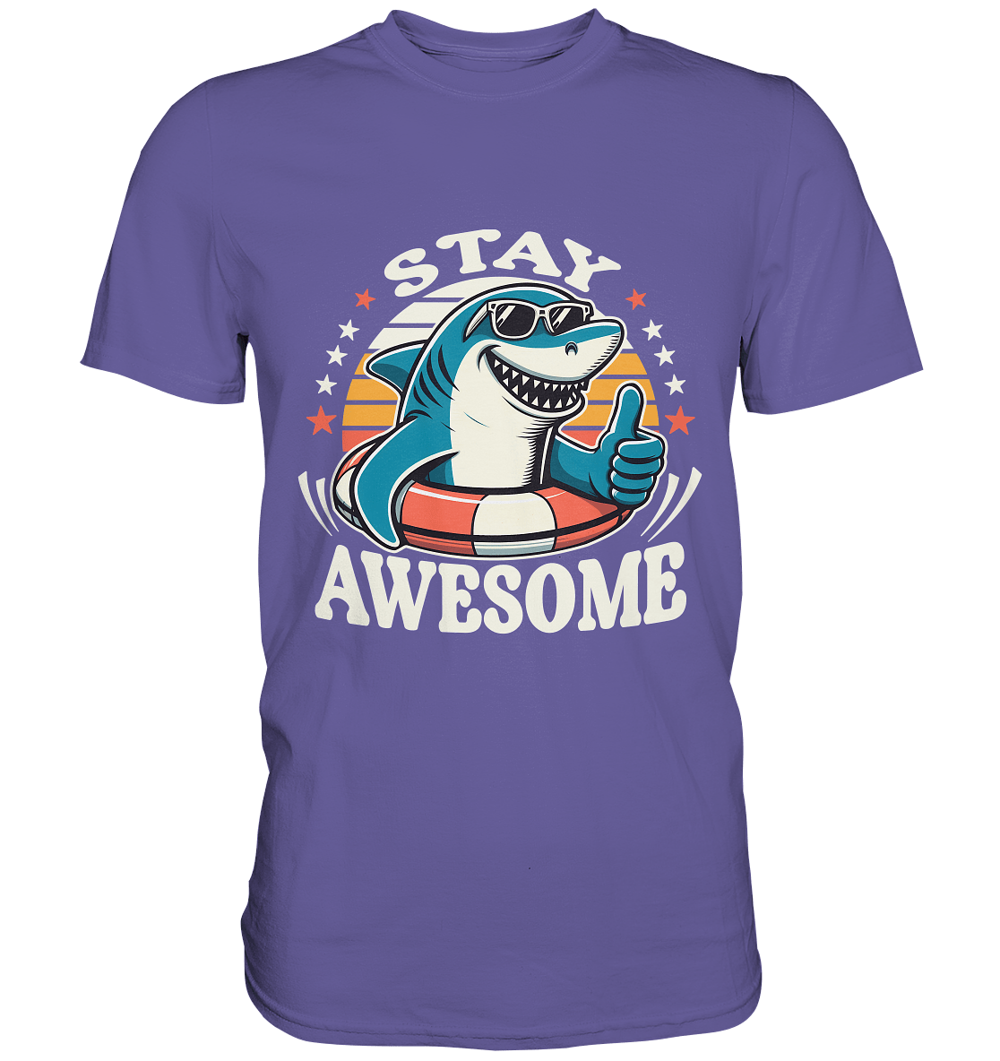Stay Awesome – Cooler Hai mit Sonnenbrille und Schwimmring für Sommerlaune - Premium Shirt - FaunaFeels Onlineshop Unisex - Shirts