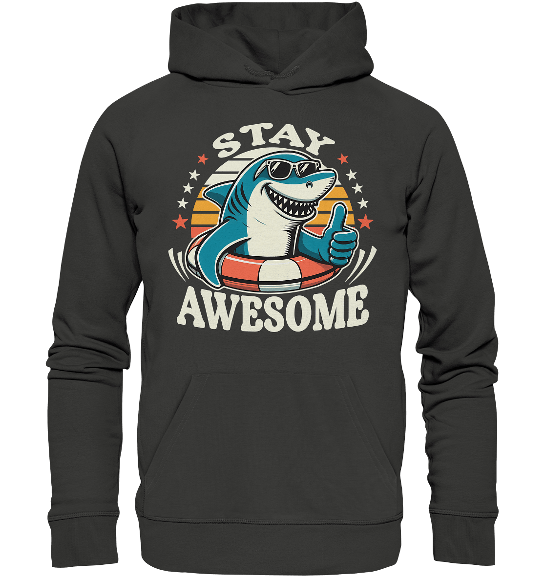 Stay Awesome – Cooler Hai mit Sonnenbrille und Schwimmring für Sommerlaune - Premium Unisex Hoodie - FaunaFeels Onlineshop Hoodies