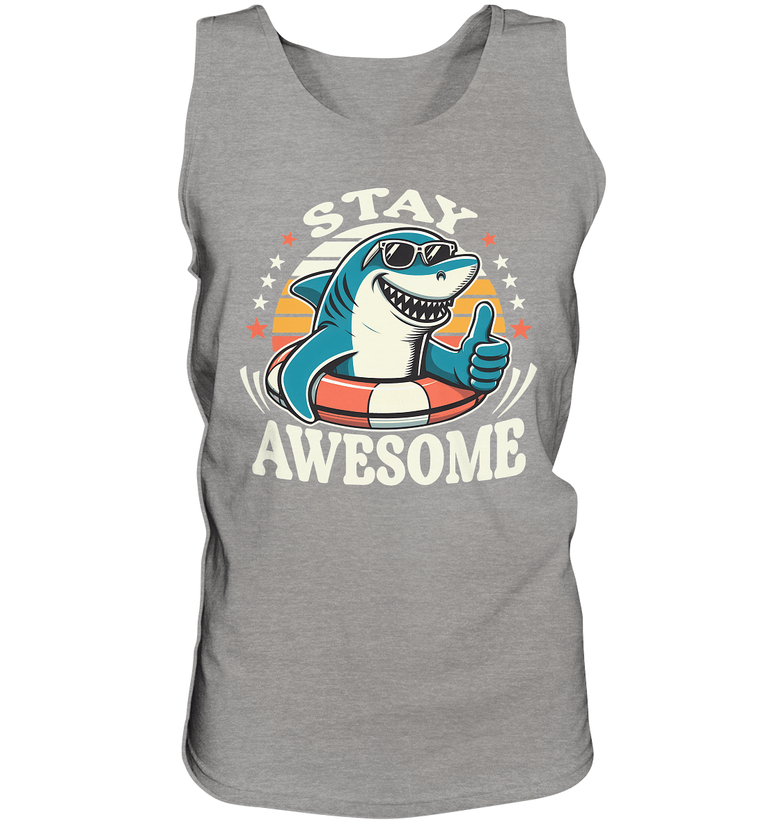 Stay Awesome – Cooler Hai mit Sonnenbrille und Schwimmring für Sommerlaune - Relaxed Tank Top - FaunaFeels Onlineshop Tank - Tops