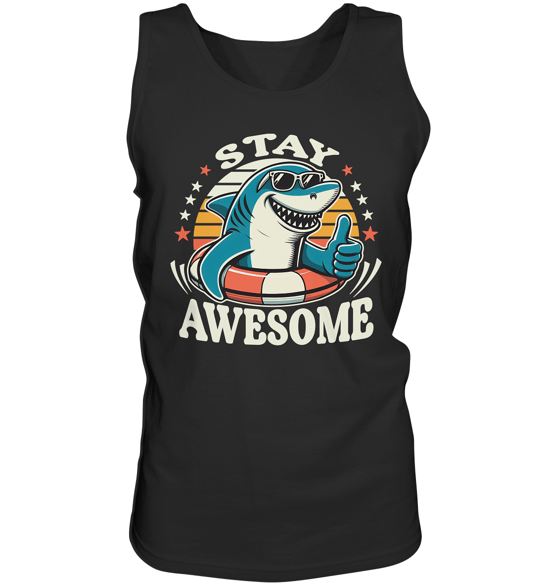 Stay Awesome – Cooler Hai mit Sonnenbrille und Schwimmring für Sommerlaune - Relaxed Tank Top - FaunaFeels Onlineshop Tank - Tops