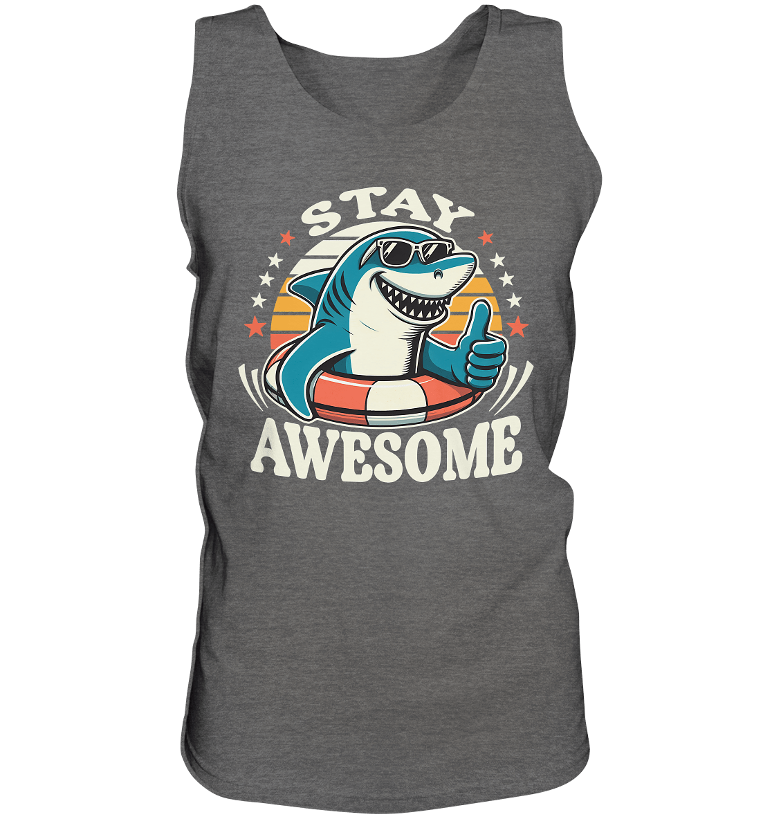 Stay Awesome – Cooler Hai mit Sonnenbrille und Schwimmring für Sommerlaune - Relaxed Tank Top - FaunaFeels Onlineshop Tank - Tops