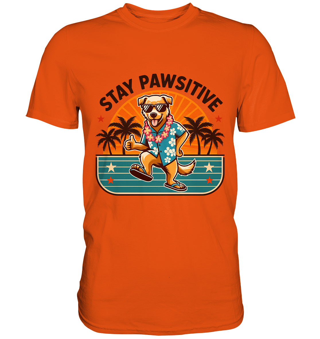 Stay Pawsitive – Lustiges Hundemotiv mit Sonnenbrille, Hawaiihemd und Palmen für gute Laune - Premium Shirt - FaunaFeels Onlineshop Unisex - Shirts