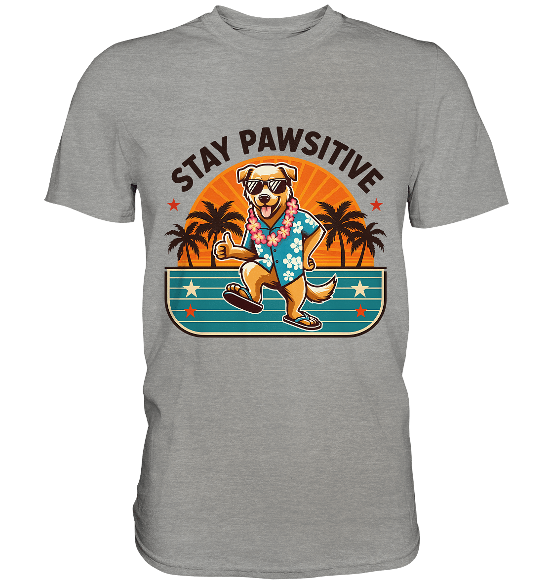 Stay Pawsitive – Lustiges Hundemotiv mit Sonnenbrille, Hawaiihemd und Palmen für gute Laune - Premium Shirt - FaunaFeels Onlineshop Unisex - Shirts