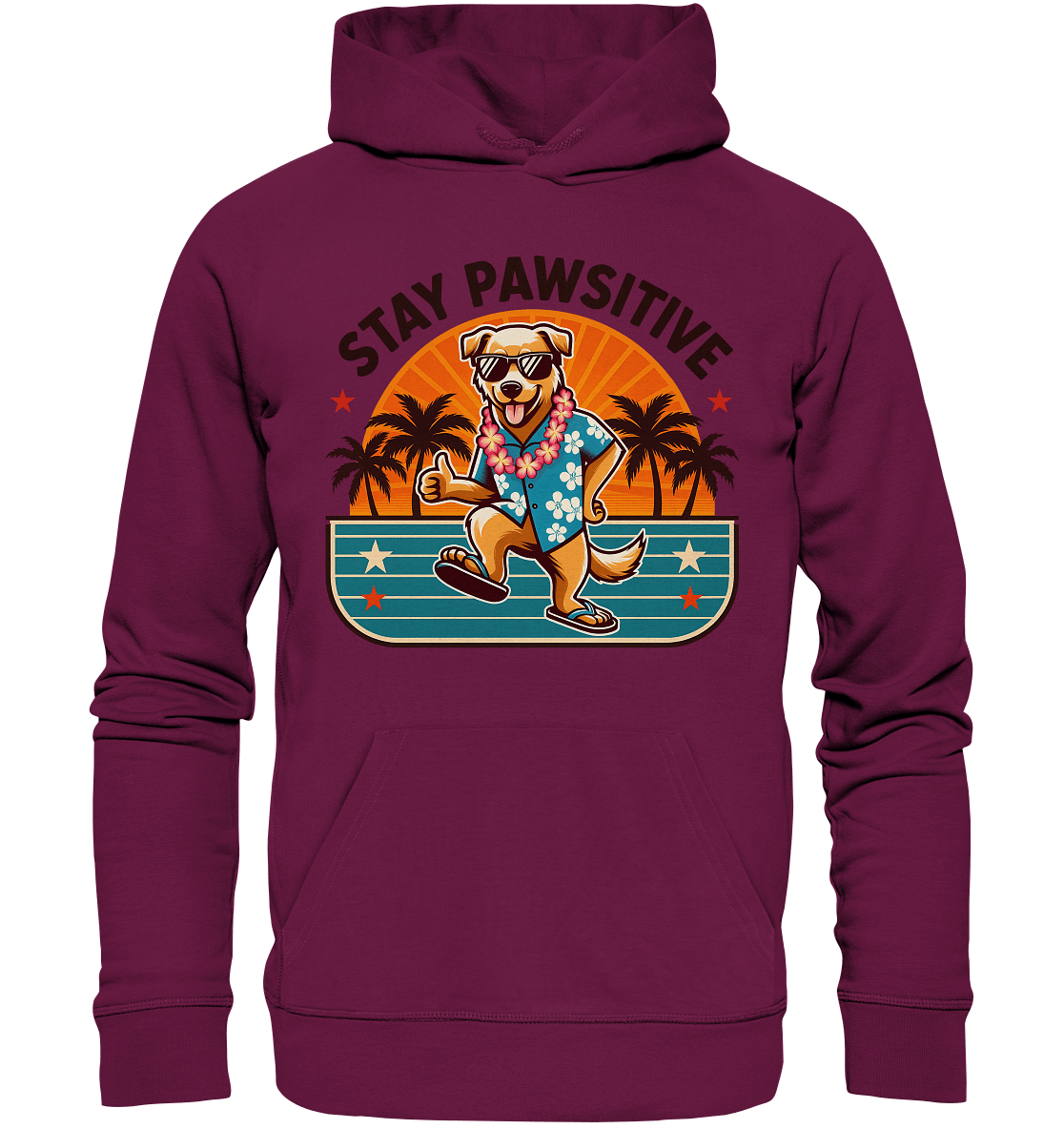 Stay Pawsitive – Lustiges Hundemotiv mit Sonnenbrille, Hawaiihemd und Palmen für gute Laune - Premium Unisex Hoodie - FaunaFeels Onlineshop Hoodies