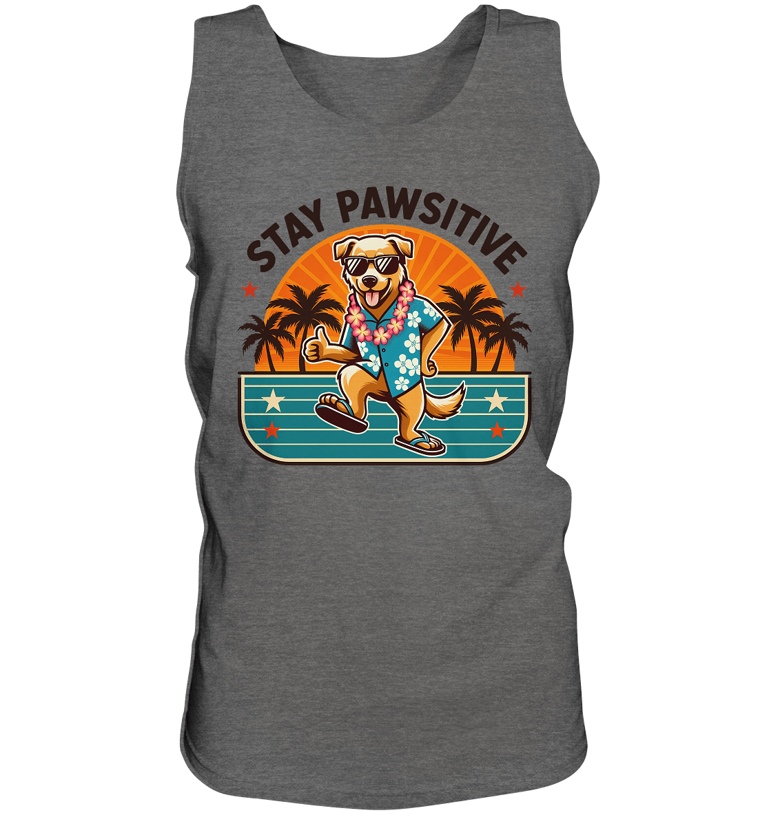 Stay Pawsitive – Lustiges Hundemotiv mit Sonnenbrille, Hawaiihemd und Palmen für gute Laune - Relaxed Tank Top - FaunaFeels Onlineshop Tank - Tops
