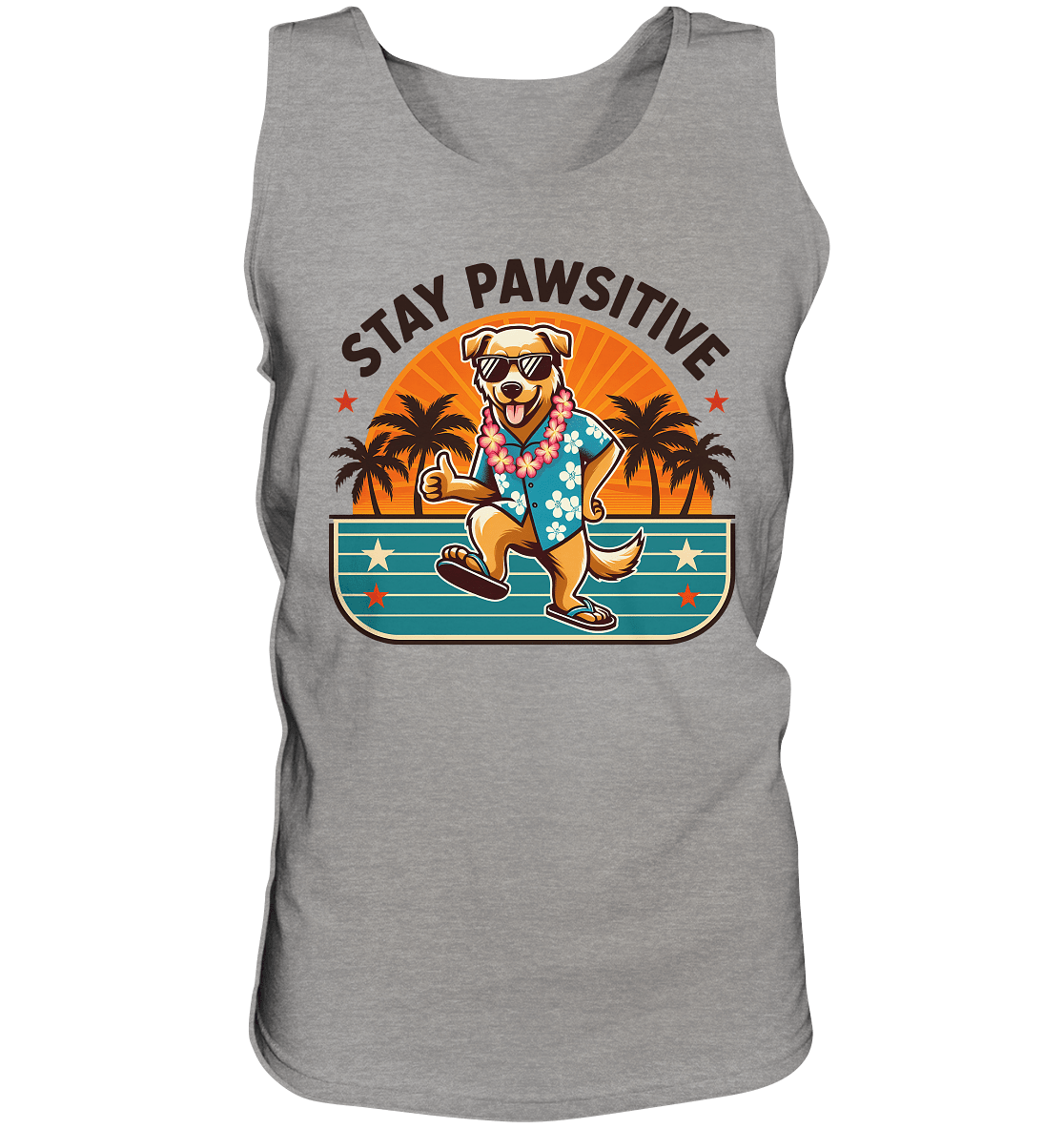 Stay Pawsitive – Lustiges Hundemotiv mit Sonnenbrille, Hawaiihemd und Palmen für gute Laune - Relaxed Tank Top - FaunaFeels Onlineshop Tank - Tops