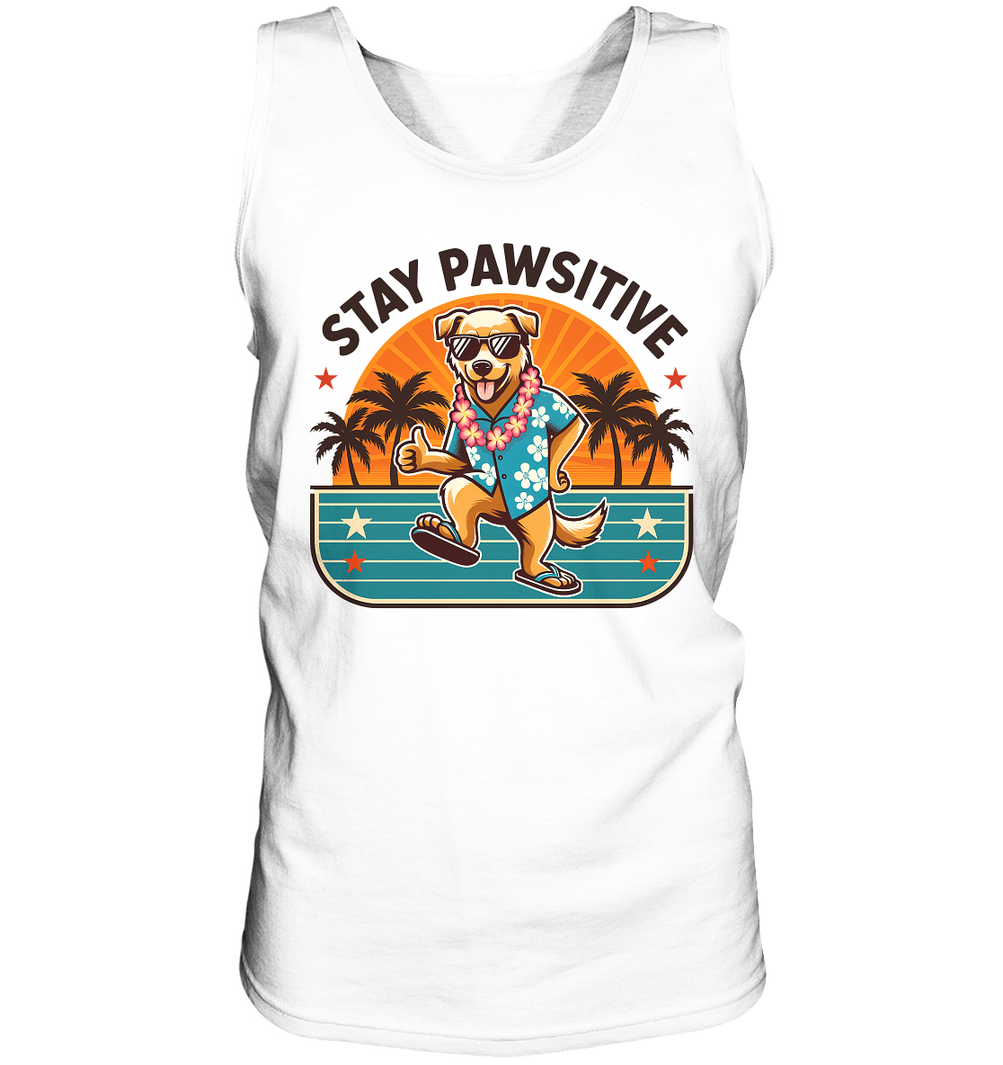 Stay Pawsitive – Lustiges Hundemotiv mit Sonnenbrille, Hawaiihemd und Palmen für gute Laune - Relaxed Tank Top - FaunaFeels Onlineshop Tank - Tops