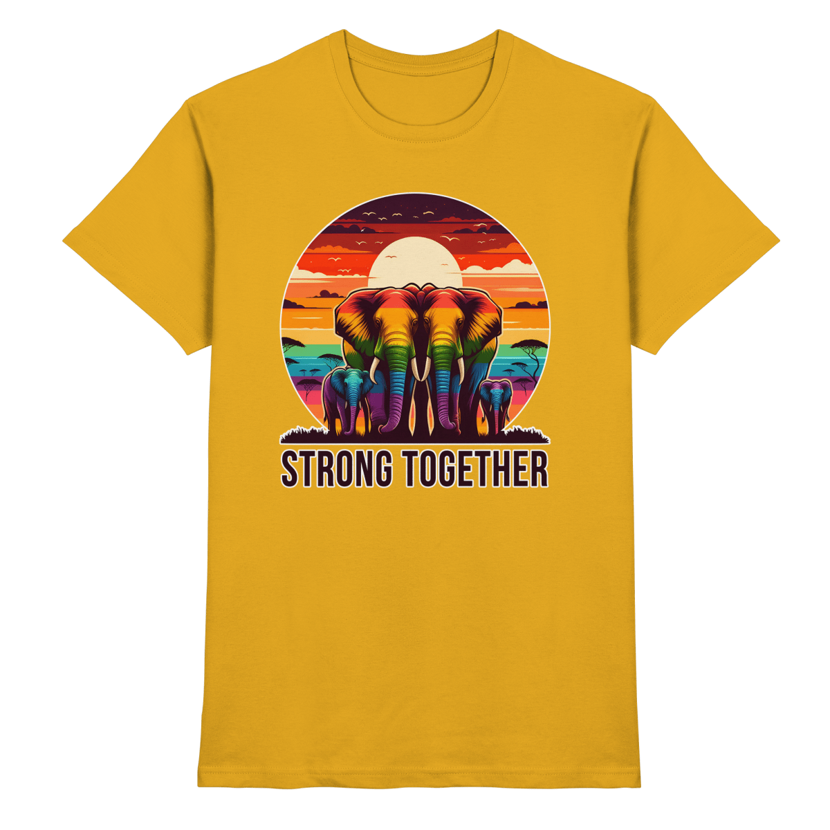 Strong Together – Kraftvolle Regenbogen - Elefanten - Heavy Cotton T-Shirt - FaunaFeels Onlineshop Unisex - Shirts