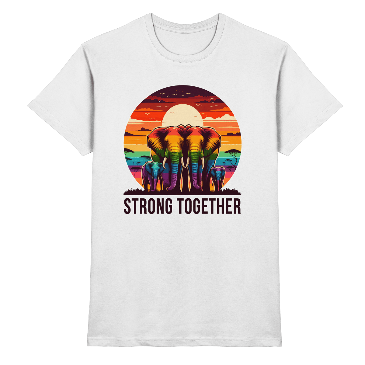 Strong Together – Kraftvolle Regenbogen - Elefanten - Heavy Cotton T-Shirt - FaunaFeels Onlineshop Unisex - Shirts