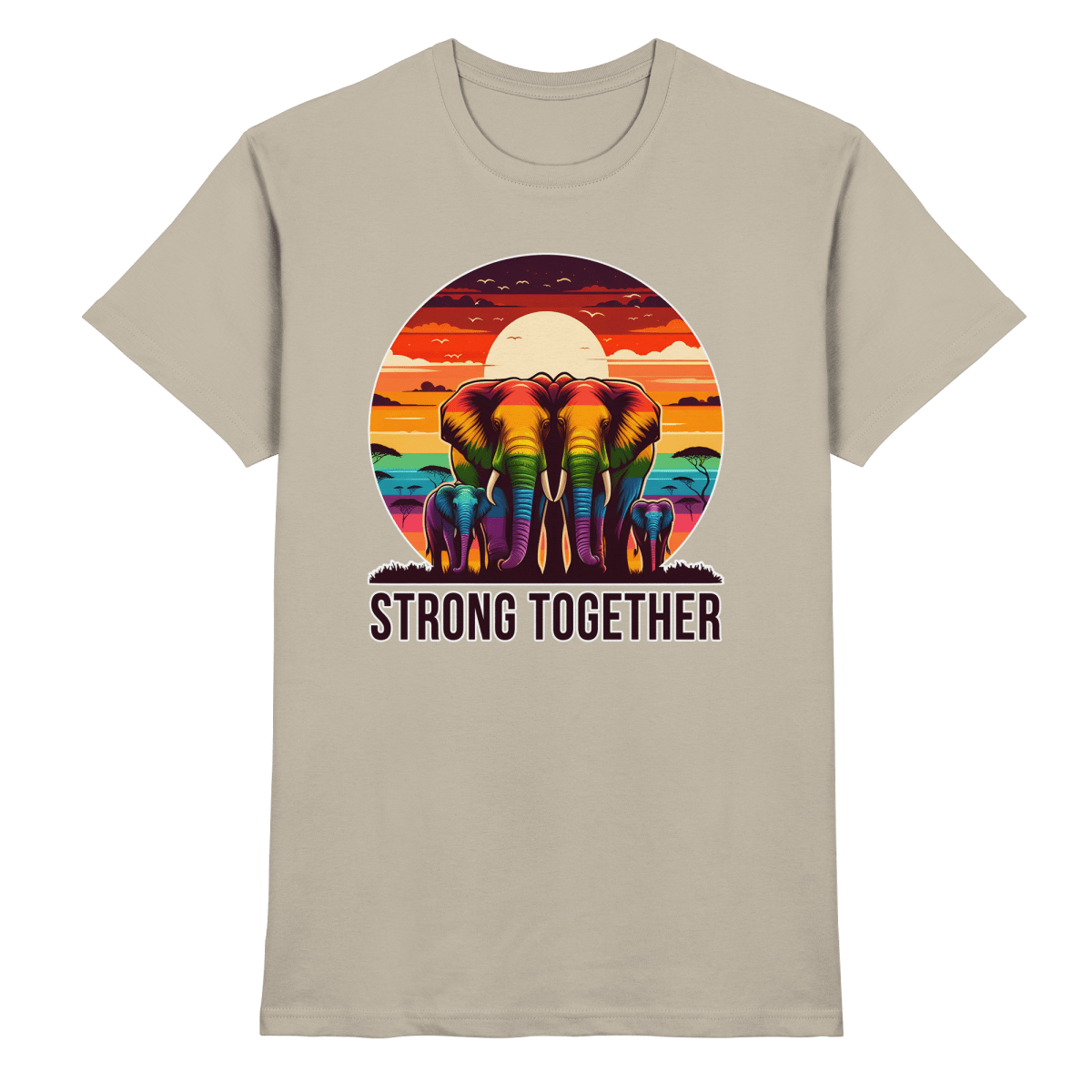 Strong Together – Kraftvolle Regenbogen - Elefanten - Heavy Cotton T-Shirt - FaunaFeels Onlineshop Unisex - Shirts