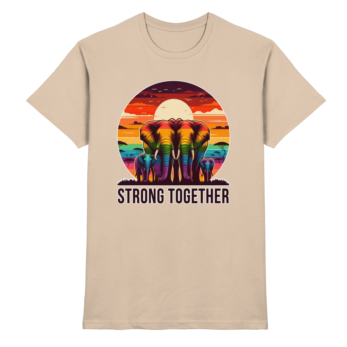 Strong Together – Kraftvolle Regenbogen - Elefanten - Heavy Cotton T-Shirt - FaunaFeels Onlineshop Unisex - Shirts