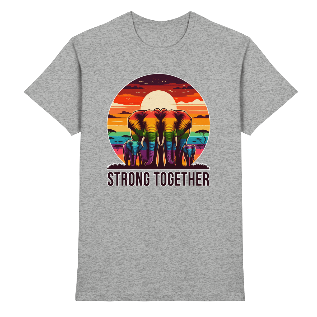 Strong Together – Kraftvolle Regenbogen - Elefanten - Heavy Cotton T-Shirt - FaunaFeels Onlineshop Unisex - Shirts