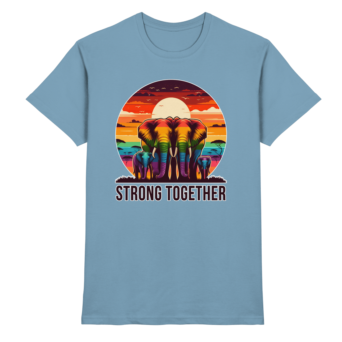 Strong Together – Kraftvolle Regenbogen - Elefanten - Heavy Cotton T-Shirt - FaunaFeels Onlineshop Unisex - Shirts