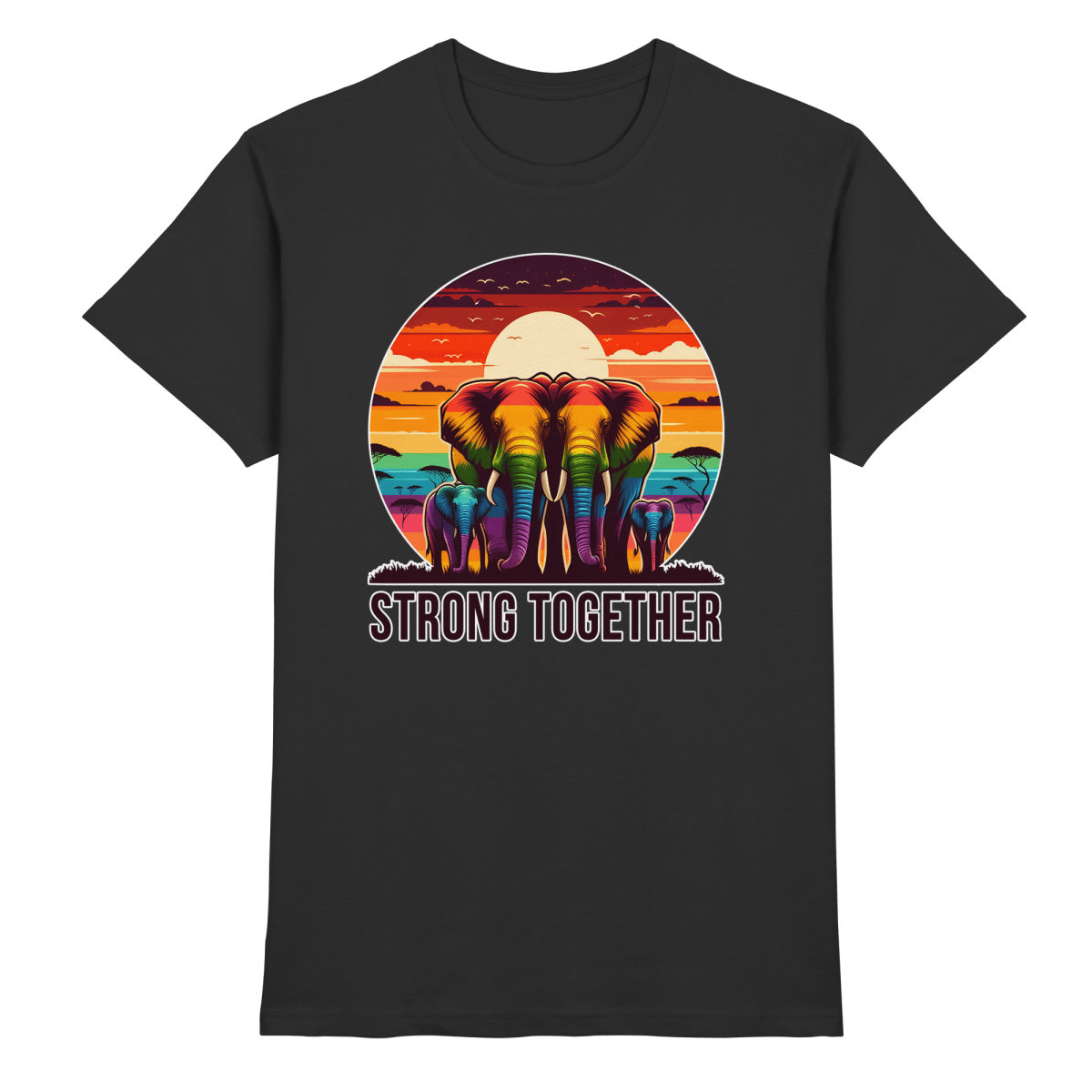 Strong Together – Kraftvolle Regenbogen - Elefanten - Heavy Cotton T-Shirt - FaunaFeels Onlineshop Unisex - Shirts