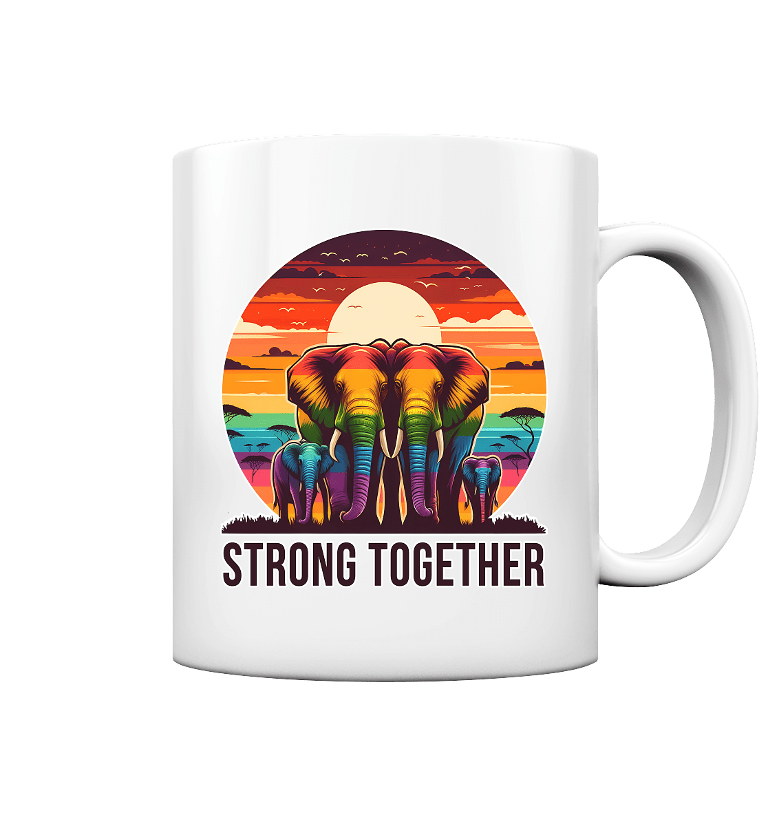 Strong Together – Kraftvolle Regenbogen - Elefanten - Tasse glossy - FaunaFeels Onlineshop Trinkgefäße