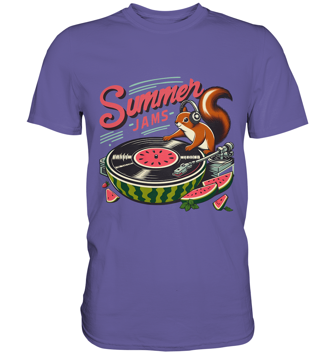 Summer Jams – Lustiges Eichhörnchen DJ Design mit Wassermelonen - Plattenspieler und Sommer - Vibes - Premium Shirt - FaunaFeels Onlineshop Unisex - Shirts