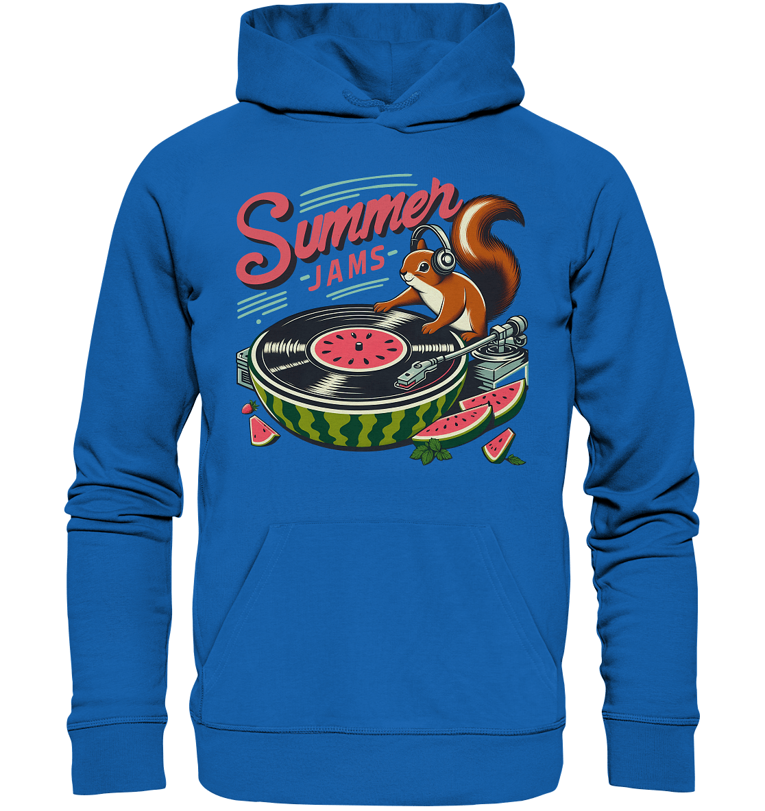 Summer Jams – Lustiges Eichhörnchen DJ Design mit Wassermelonen - Plattenspieler und Sommer - Vibes - Premium Unisex Hoodie - FaunaFeels Onlineshop Hoodies
