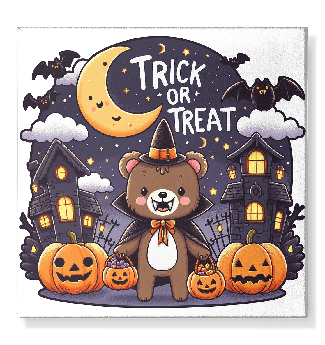Trick or Treat – Der süßeste Bär auf Gruselmission! - Leinwand 50x50cm - FaunaFeels Onlineshop Wall Art