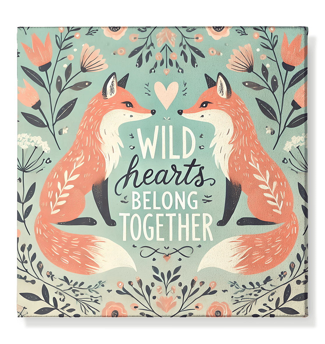 Wild Hearts Belong Together - Romantische Füchse im Vintage Blumengarten - Leinwand 50x50cm - FaunaFeels Onlineshop Wall Art
