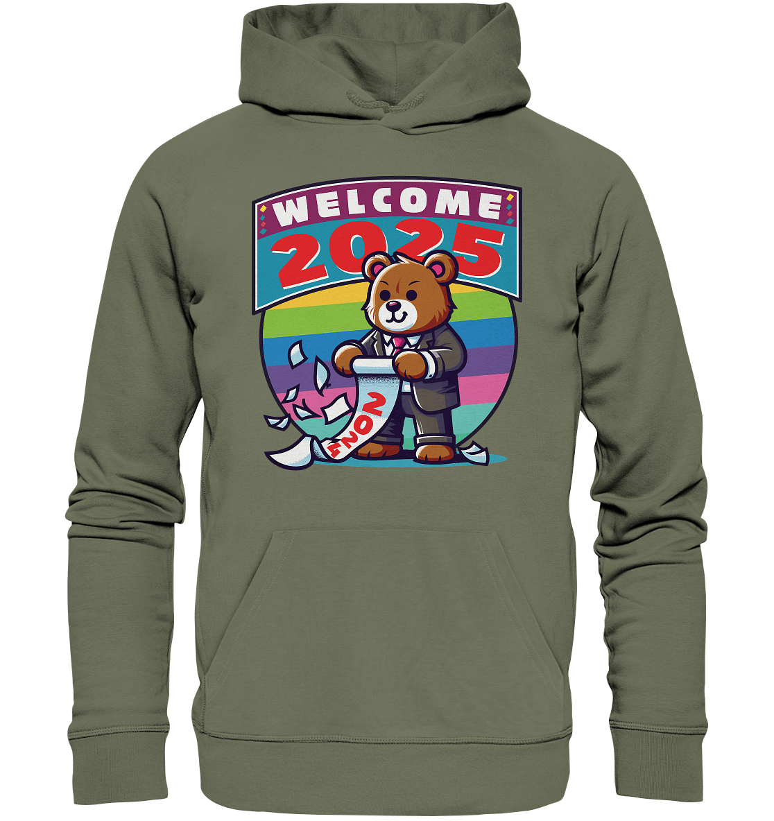 Willkommen 2025 – Der charmante Bärenkalender für einen bunten Neustart - Premium Unisex Hoodie - FaunaFeels Onlineshop Hoodies