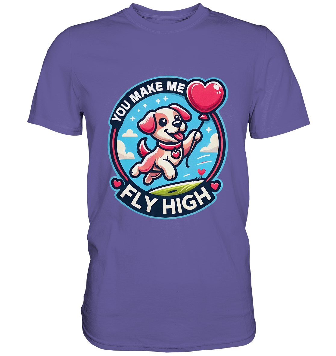 You Make Me Fly High - Verspielte Welpe mit Herzballon - Premium Shirt - FaunaFeels Onlineshop Unisex - Shirts