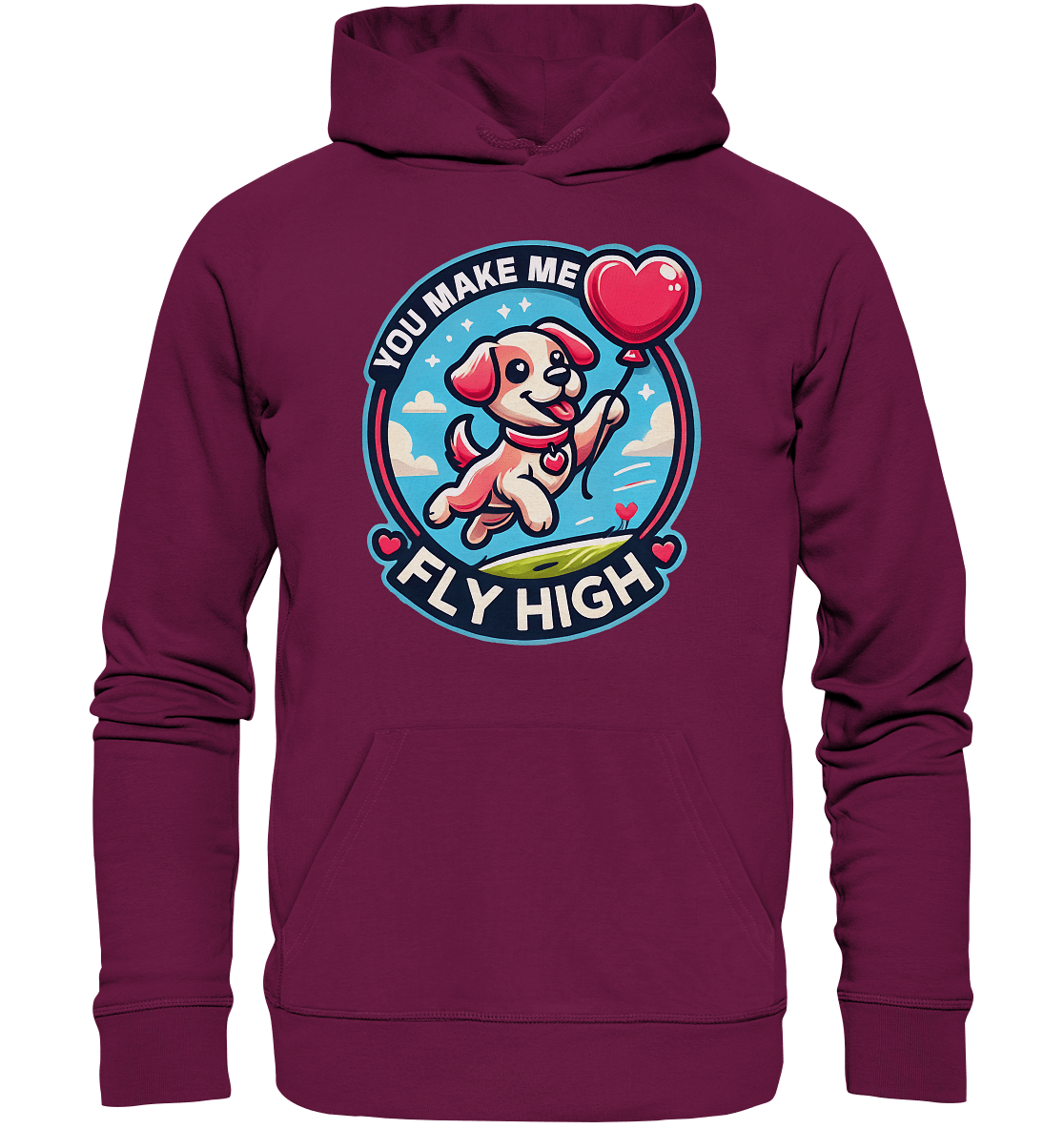 You Make Me Fly High - Verspielte Welpe mit Herzballon - Premium Unisex Hoodie - FaunaFeels Onlineshop Hoodies