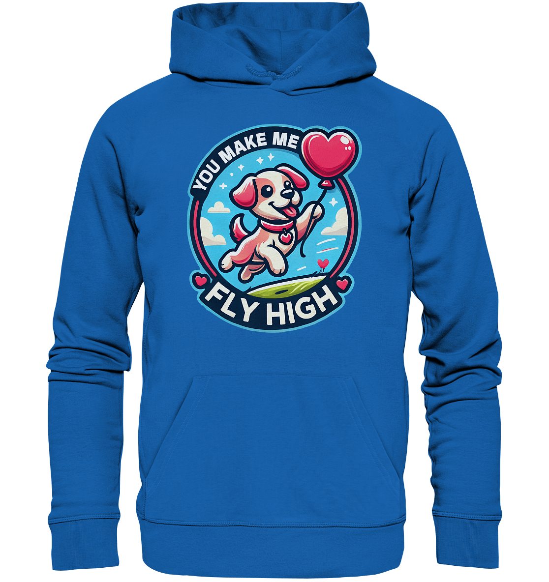 You Make Me Fly High - Verspielte Welpe mit Herzballon - Premium Unisex Hoodie - FaunaFeels Onlineshop Hoodies