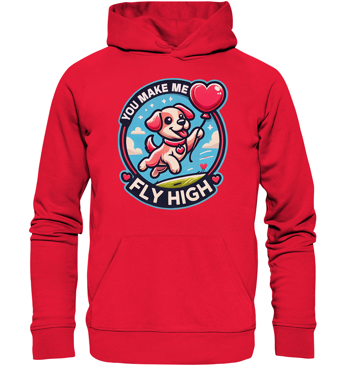 You Make Me Fly High - Verspielte Welpe mit Herzballon - Premium Unisex Hoodie - FaunaFeels Onlineshop Hoodies