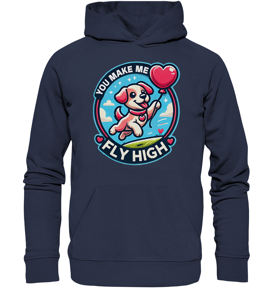 You Make Me Fly High - Verspielte Welpe mit Herzballon - Premium Unisex Hoodie - FaunaFeels Onlineshop Hoodies