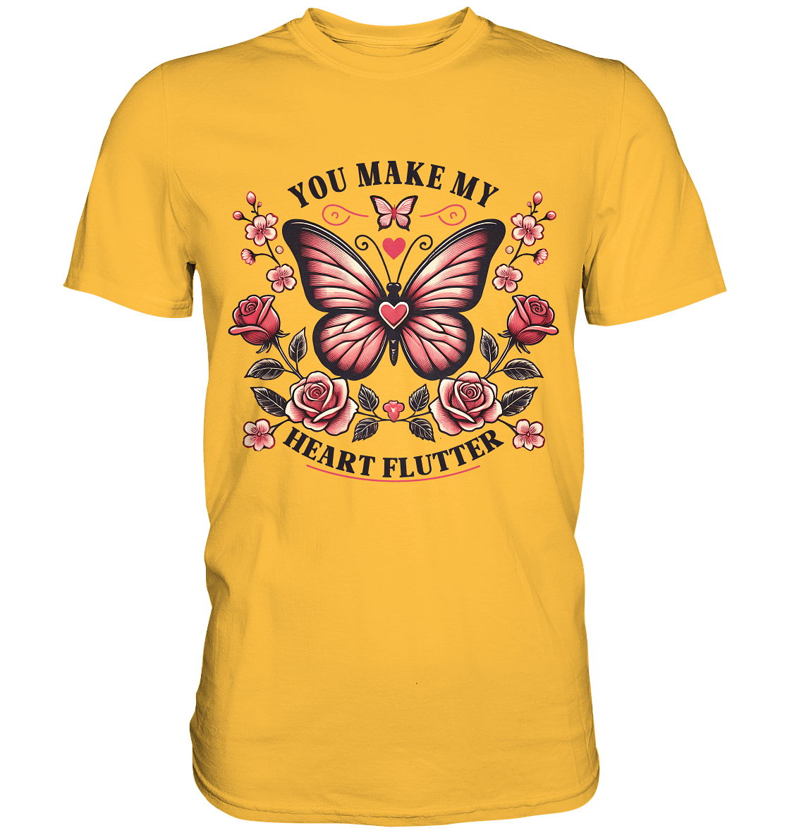 You Make My Heart Flutter - Romantischer Schmetterling mit Rosen - Premium Shirt - FaunaFeels Onlineshop Unisex - Shirts