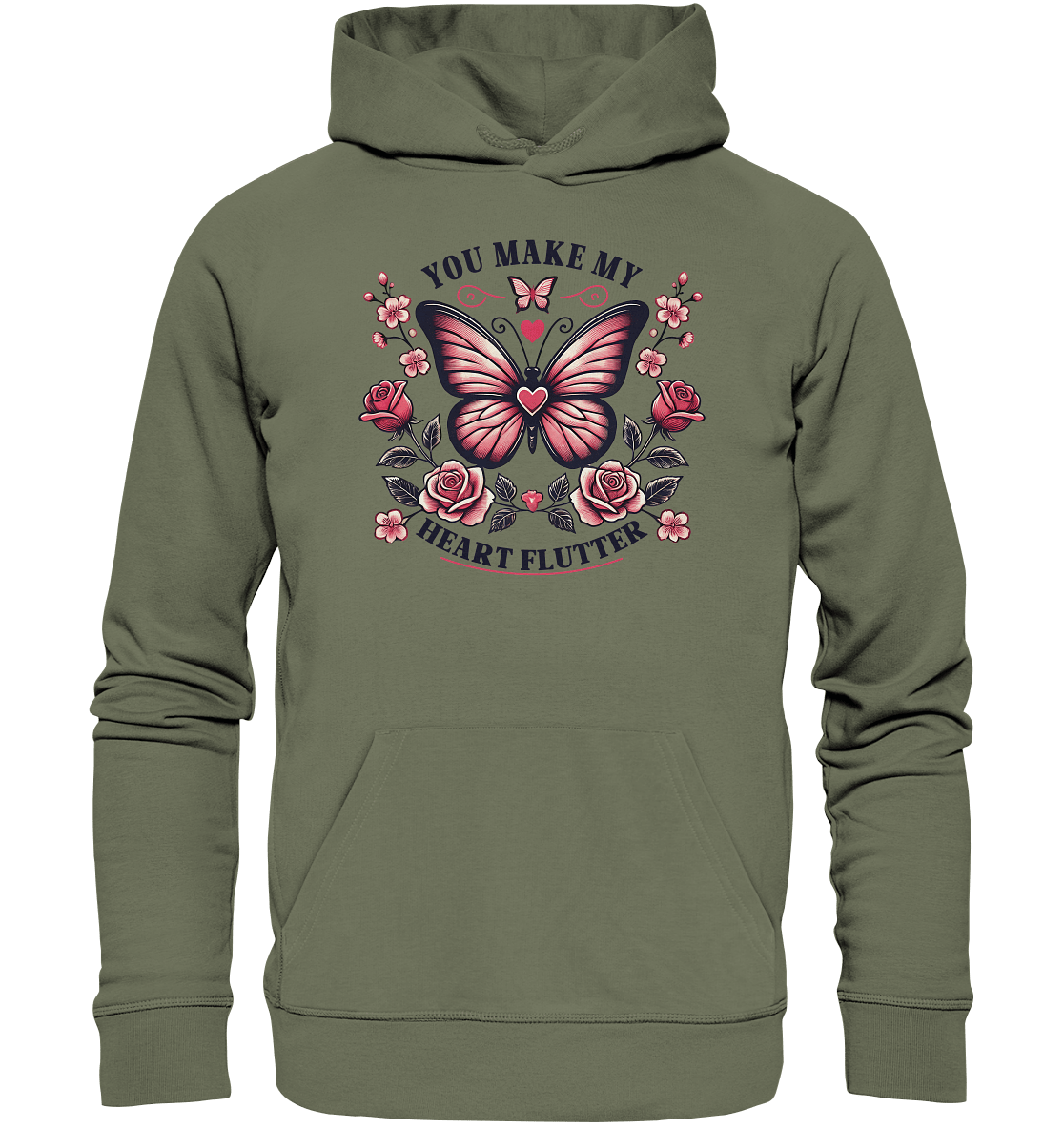 You Make My Heart Flutter - Romantischer Schmetterling mit Rosen - Premium Unisex Hoodie - FaunaFeels Onlineshop Hoodies