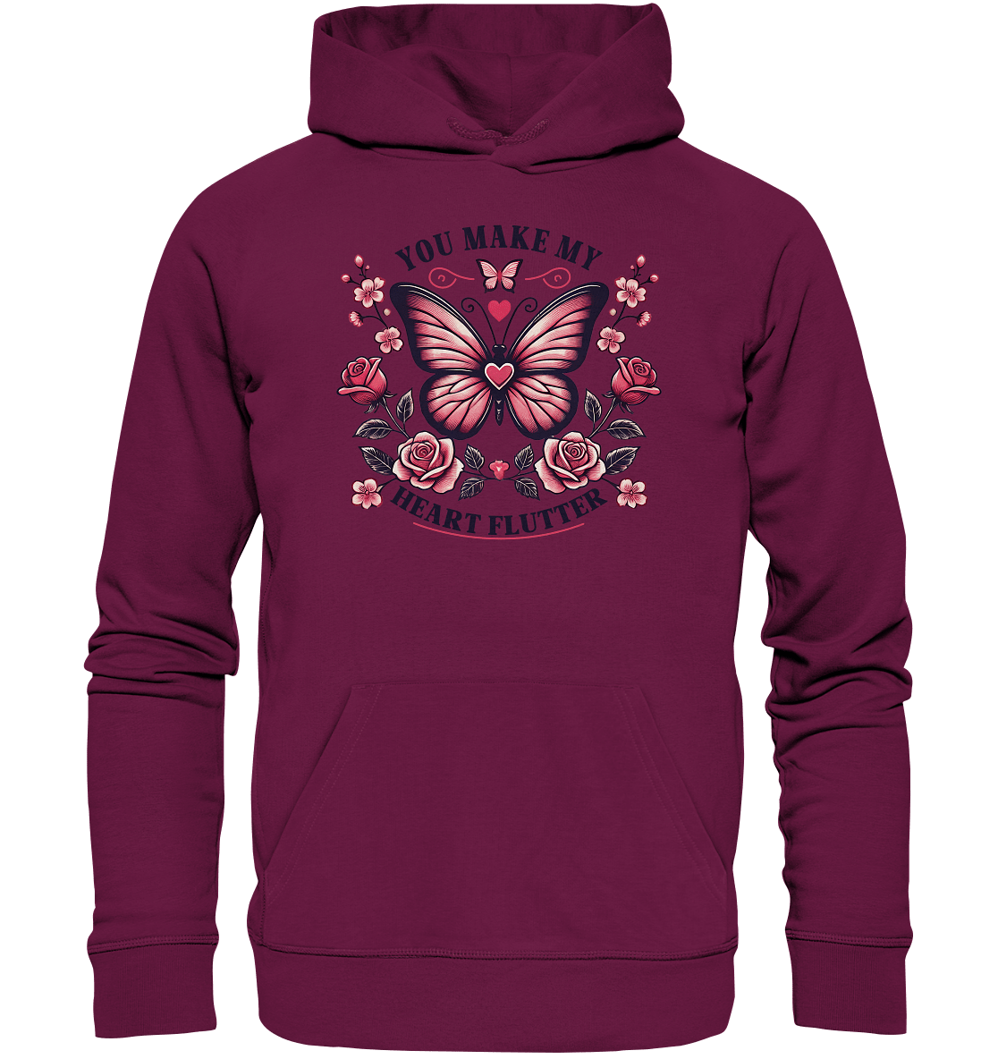 You Make My Heart Flutter - Romantischer Schmetterling mit Rosen - Premium Unisex Hoodie - FaunaFeels Onlineshop Hoodies